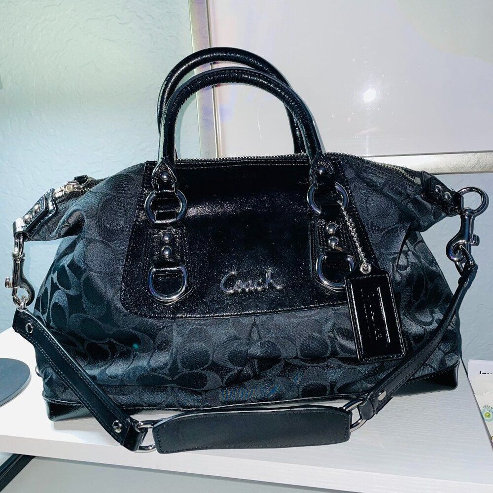 COACH Ashley Black Signature Satchel Leather Shoulder Bag